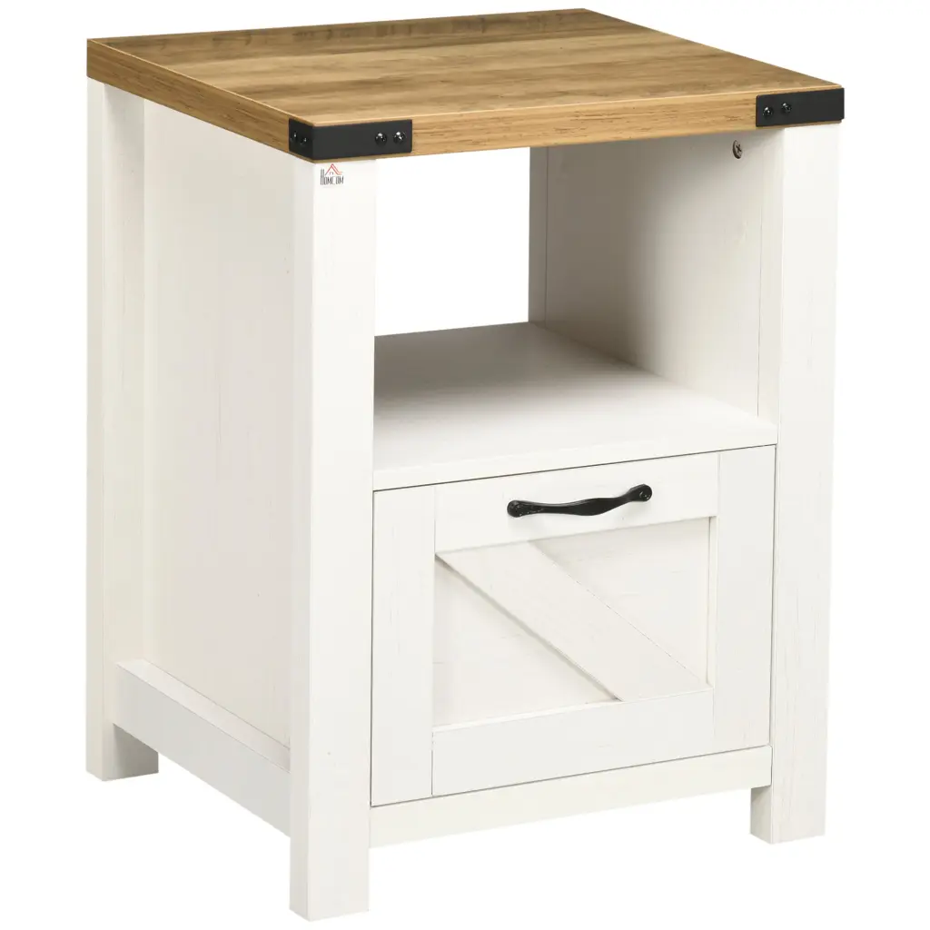 Homcom Farmhouse Side Table Storage Living Room White Wooden End Table aosom business