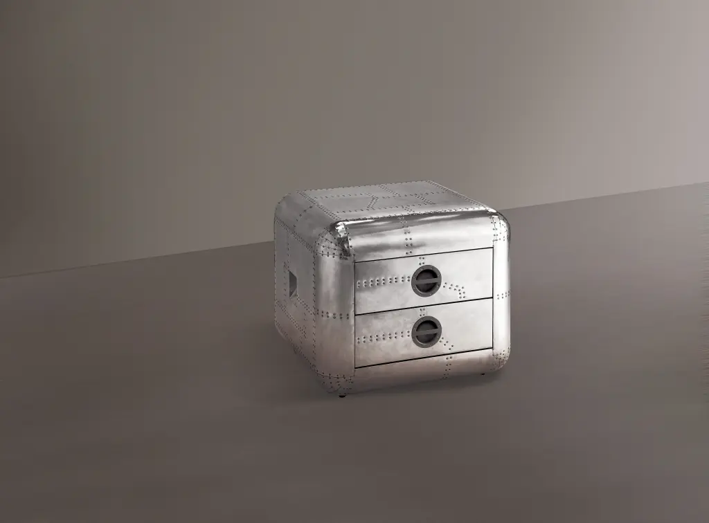 Aluminum 2 Drawer End Table Silver Primary Living Space Drawers Rectangular Side Table furniture max