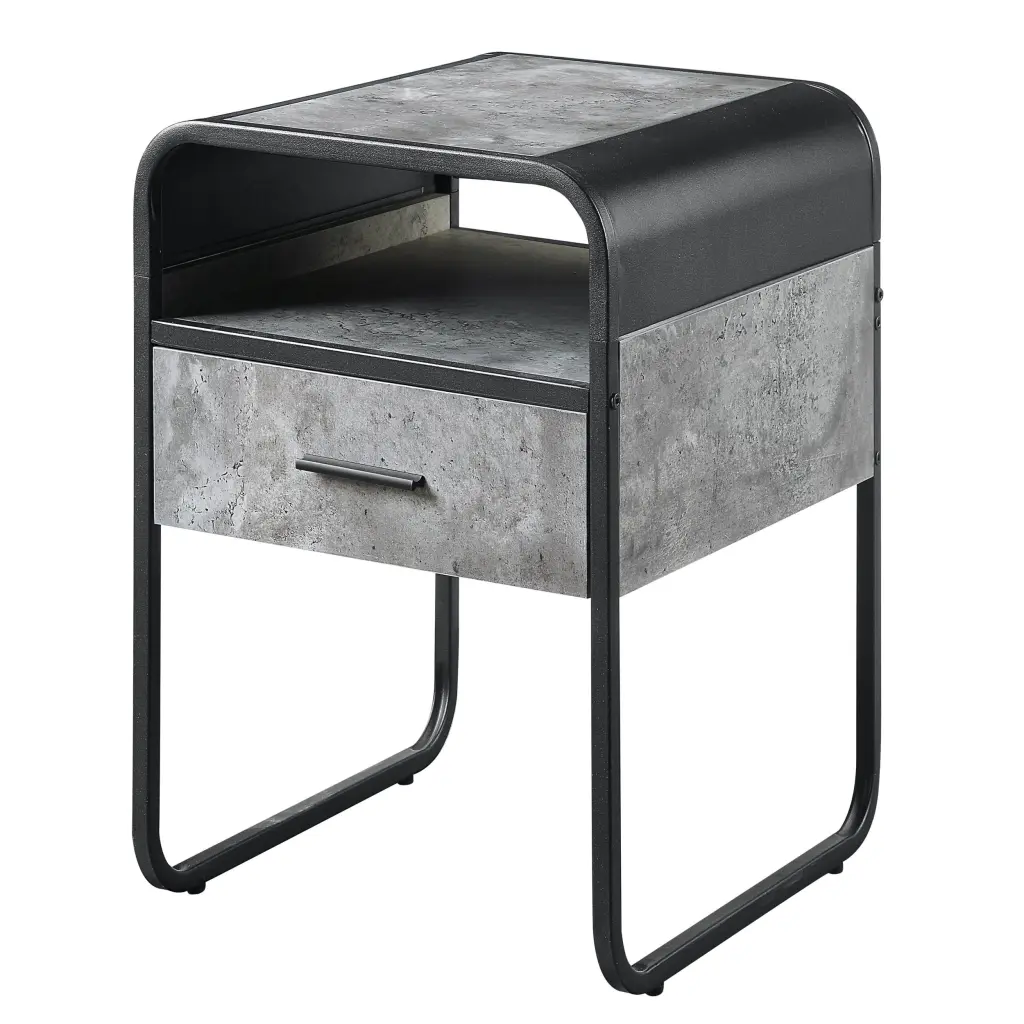 Concrete Grey and Black 1 Drawer End Table Living Room furniture max