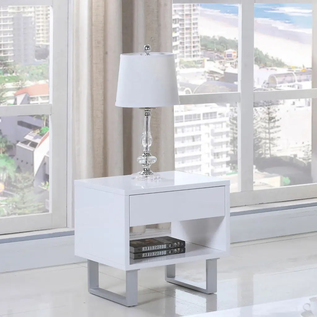 High Glossy White 1 Drawer End Table White Contemporary Side Table Living Room furniture max