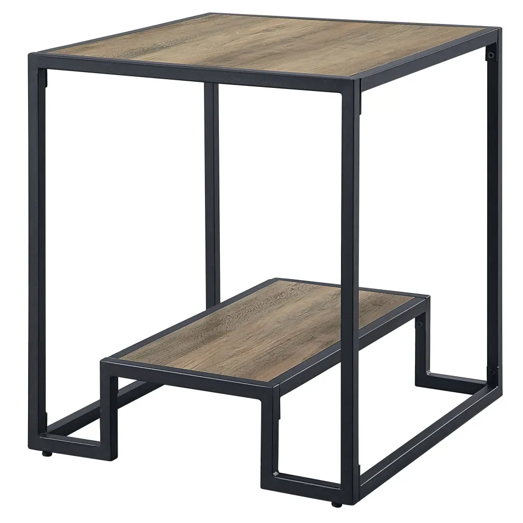 Rustic Oak And Black End Table Open Shelf Black Brown Finish furniture max