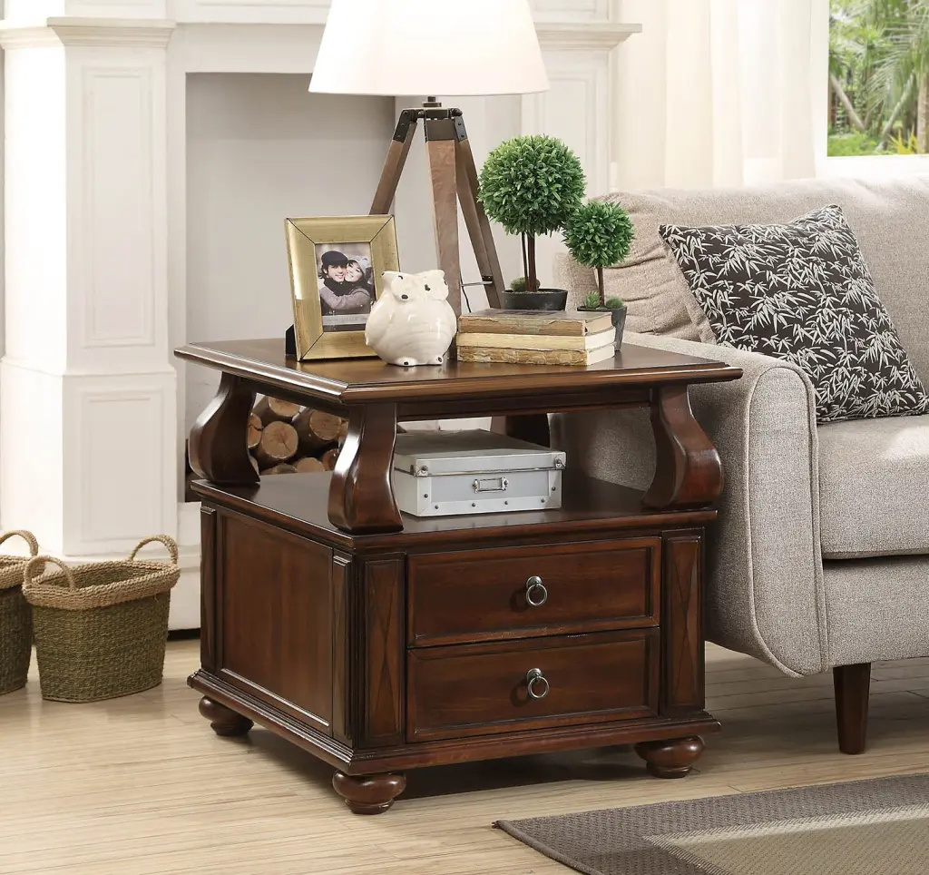 Walnut 2 Drawer End Table Walnut Primary Living Space Transitional Drawer Table furniture max