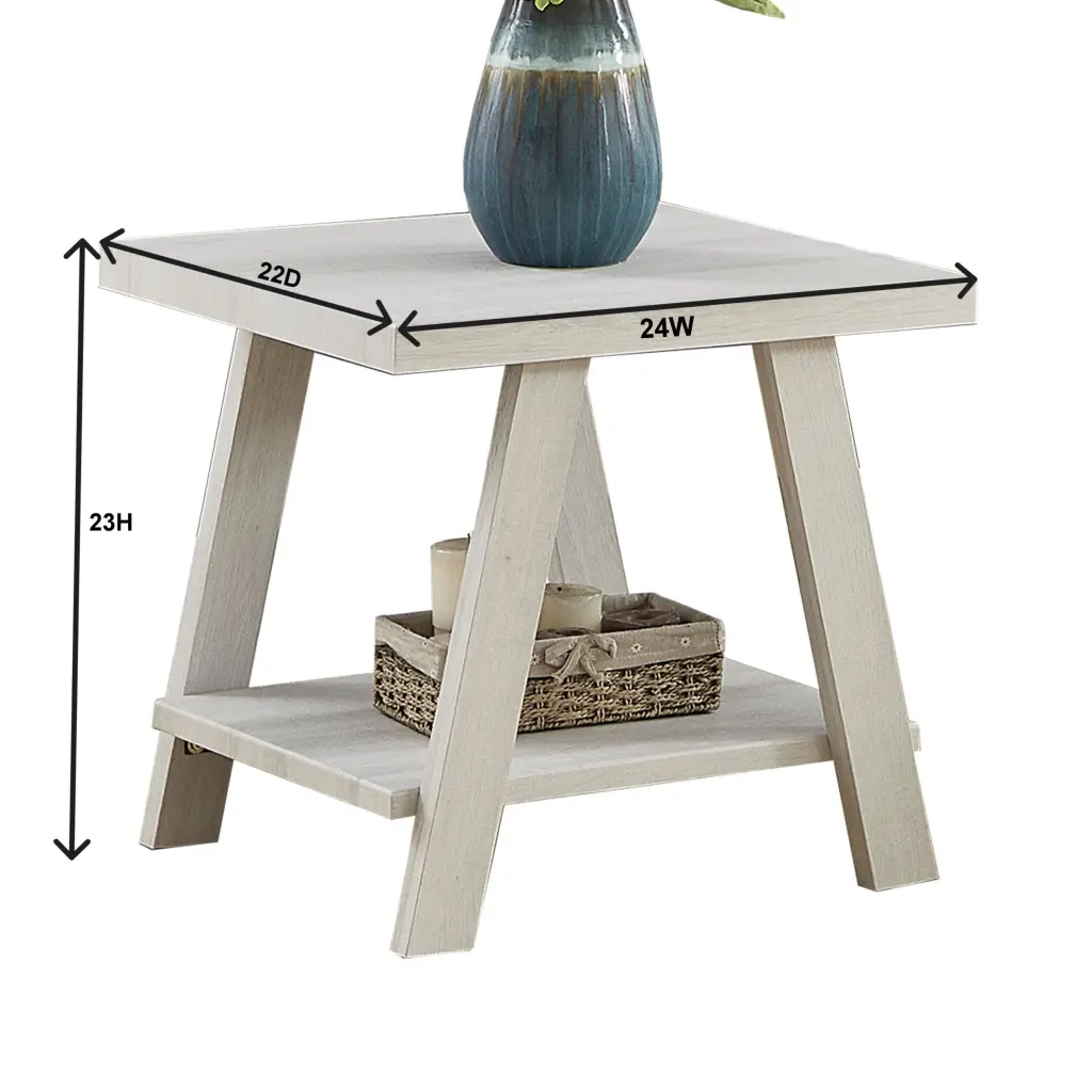 Athens Contemporary Wood Shelf End Table White Finish White Mdf Living Room hz