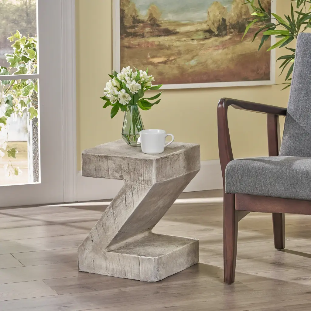 Side Table Light Gray Concrete Modern End Table Living Room nh-comfortcove