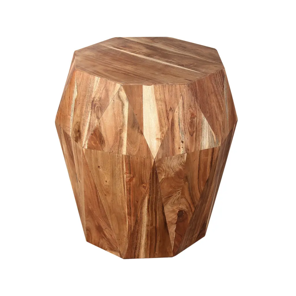 Bon 22 Inch Artisanal End Side Table - Multifaceted Solid Acacia Wood Accent Table royal hampton
