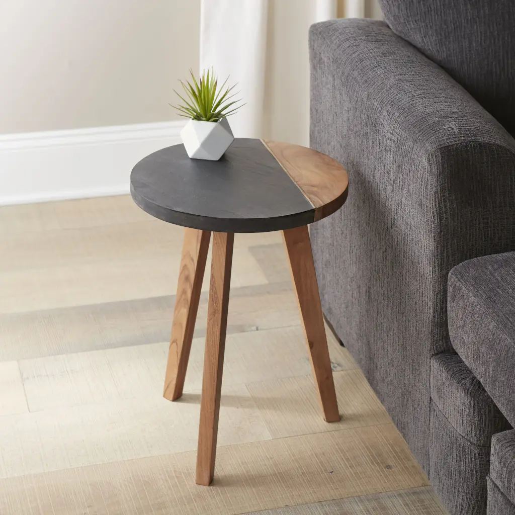 Caspian Round Accent End Table Brown Wood Living Room Side Table steve silver furniture