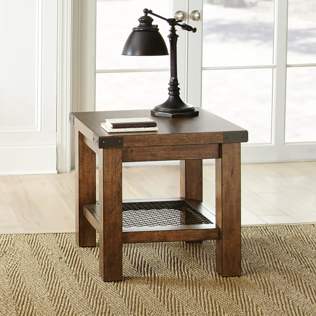 Hailee End Table Oak Solid Wood MDF Living Room Furniture steve silver furniture