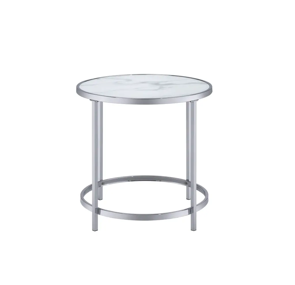 Rayne Faux Marble Top Round End Table White Iron steve silver furniture