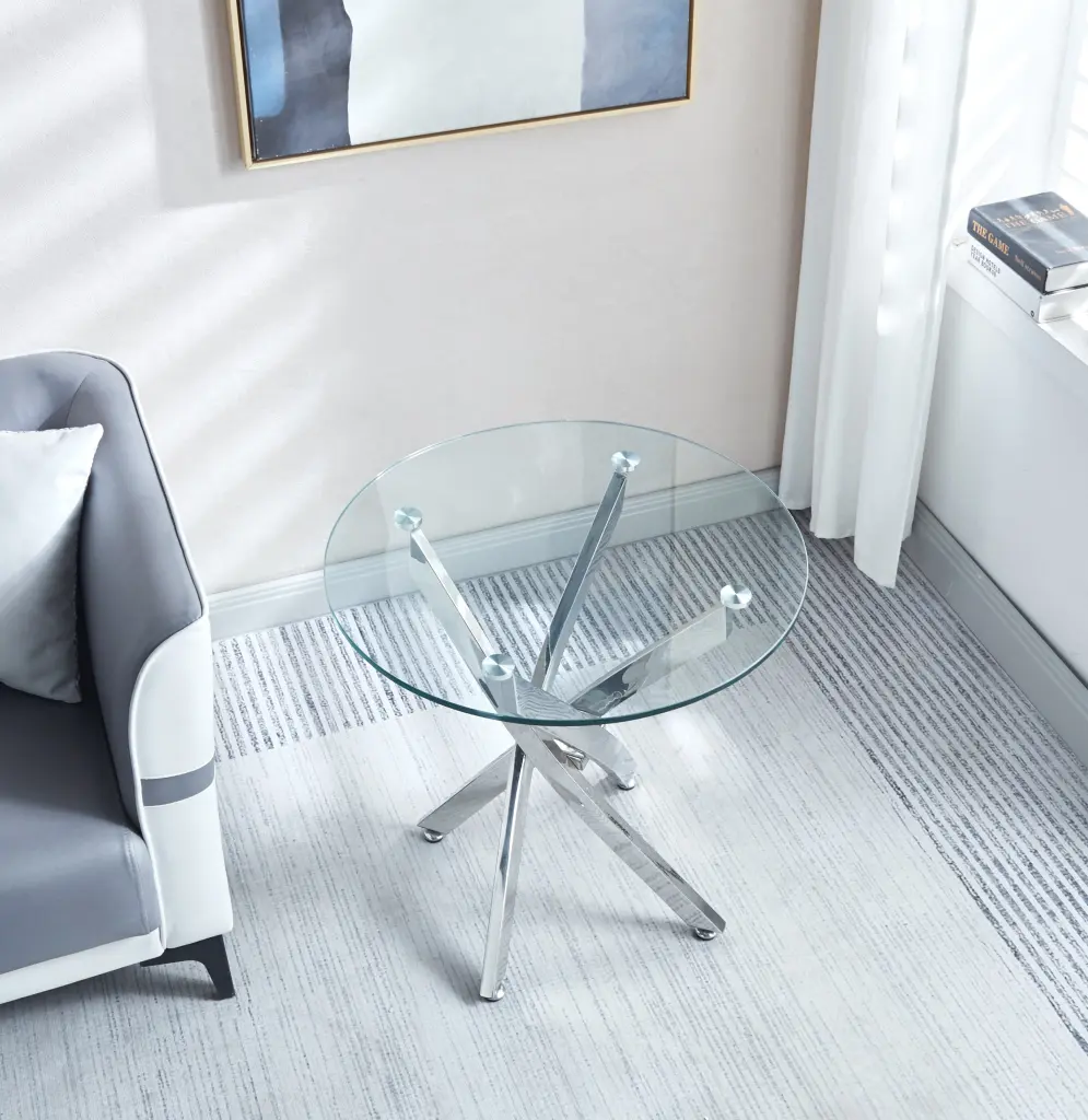 Modern Round End Table Tempered Glass Top and Chrome Legs w1311 artisan furniture