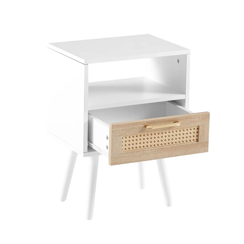 15.75 Inch Rattan End Table Drawer And Solid Wood Legs Modern Nights w2181