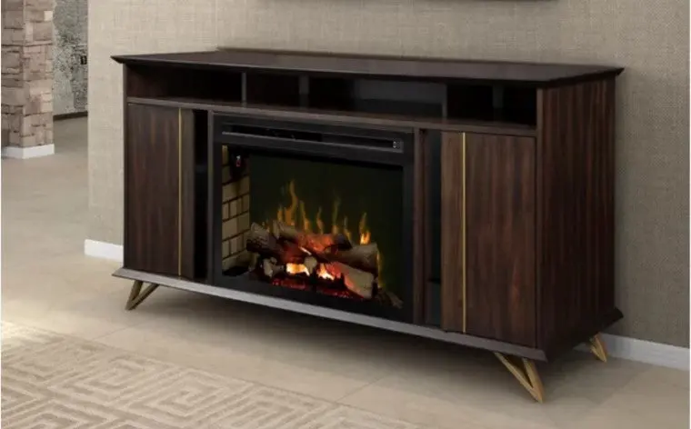 Grace FM33 2045C Entertainment Console Fireplace TV Stand Brown Wood b119
