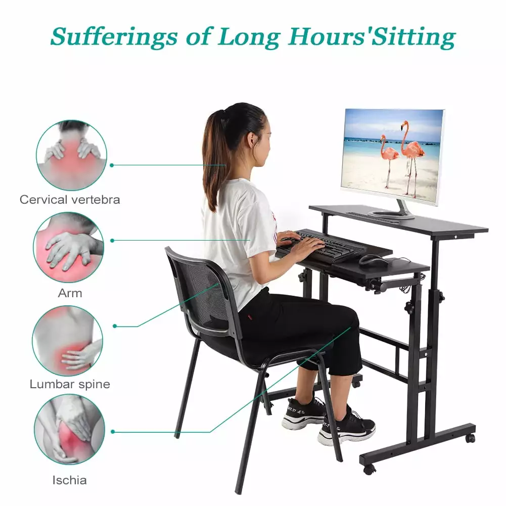 Fyydes Height and Angle Adjust Ergonomic Computer Desk Wheels Office Black