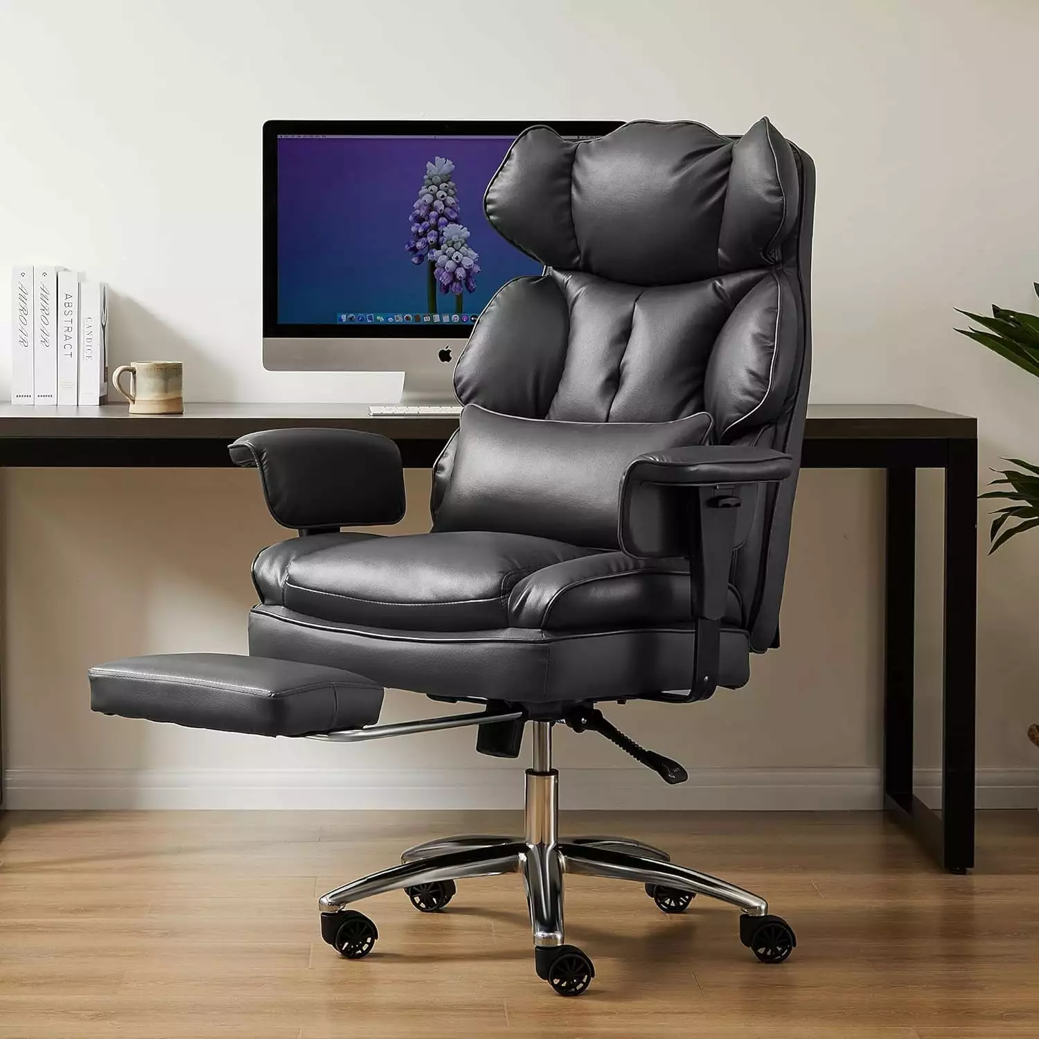 High Back Executive Office Chair Ergonomic Recliner Footrest Black FJU