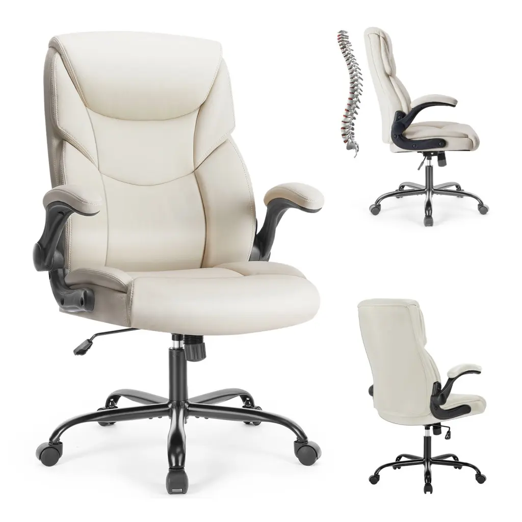Sweetcrispy Executive Office Pu Leather Desk Chair High Back Flip Up Arms w2201
