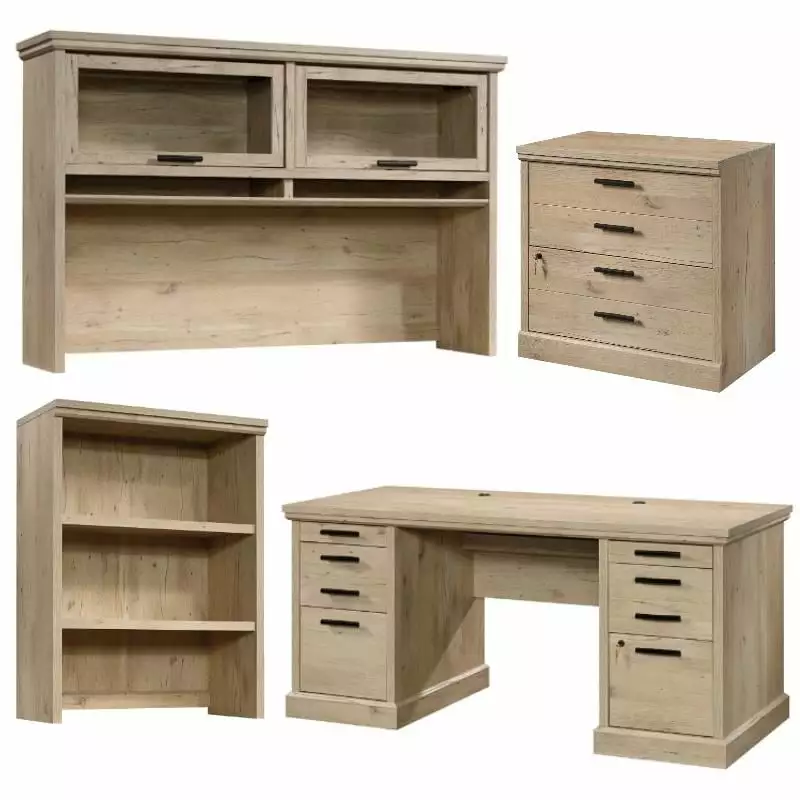 Home Square 4-Piece Executive Desk Set 2 Hutches and Lateral File Cabinet