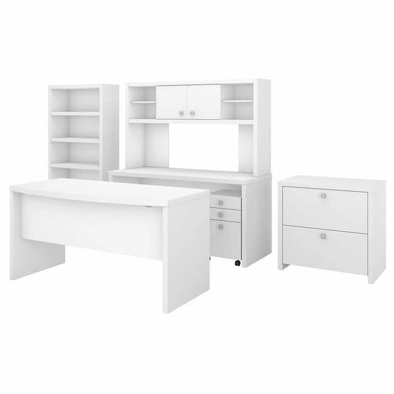 Echo Bow Front Desk Credenza, Hutch, Bookcase and File Cabinets Pure White SeatSolutions