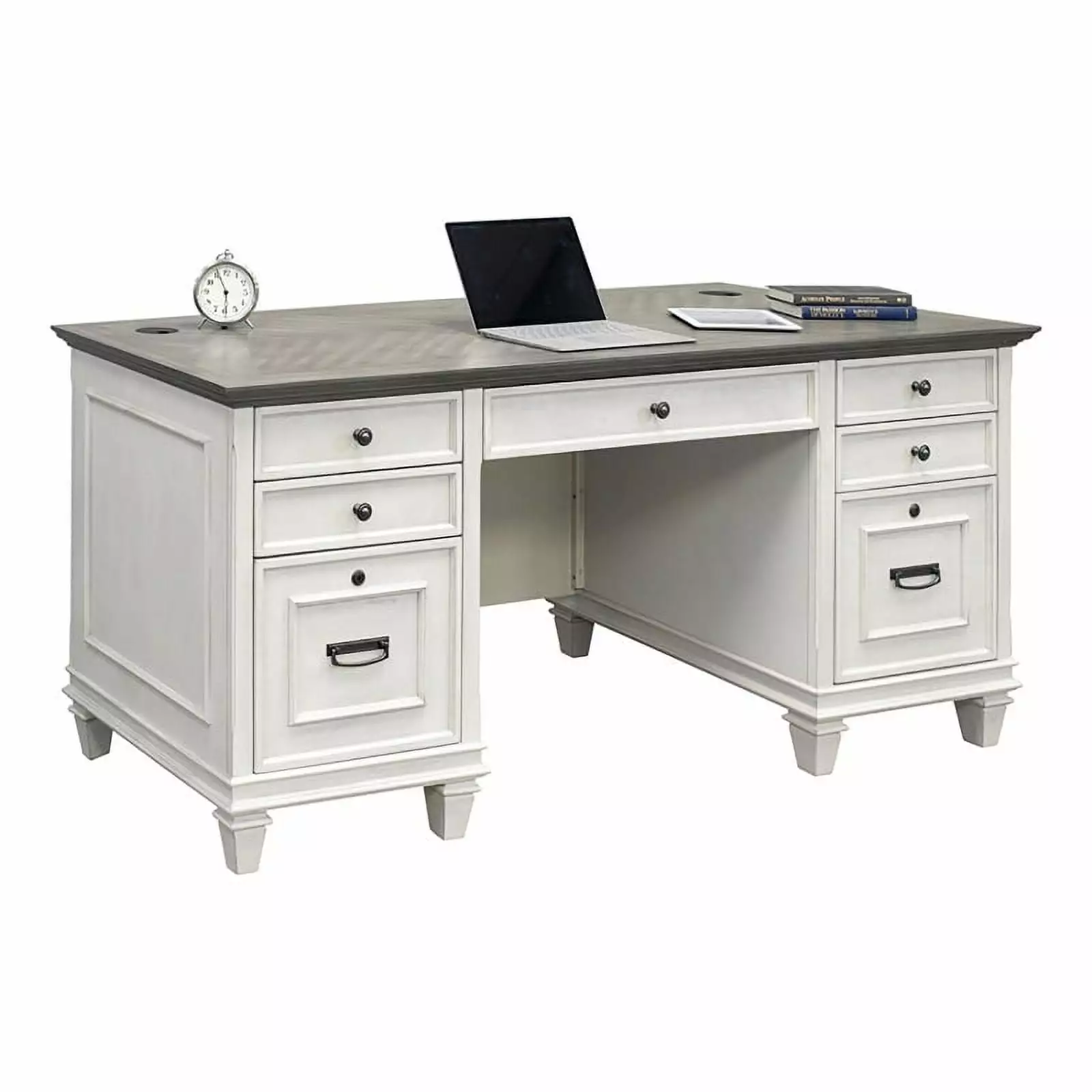 Beaumont Lane Farmhouse Wood Double Pedestal Desk Executive Desk White/Gray