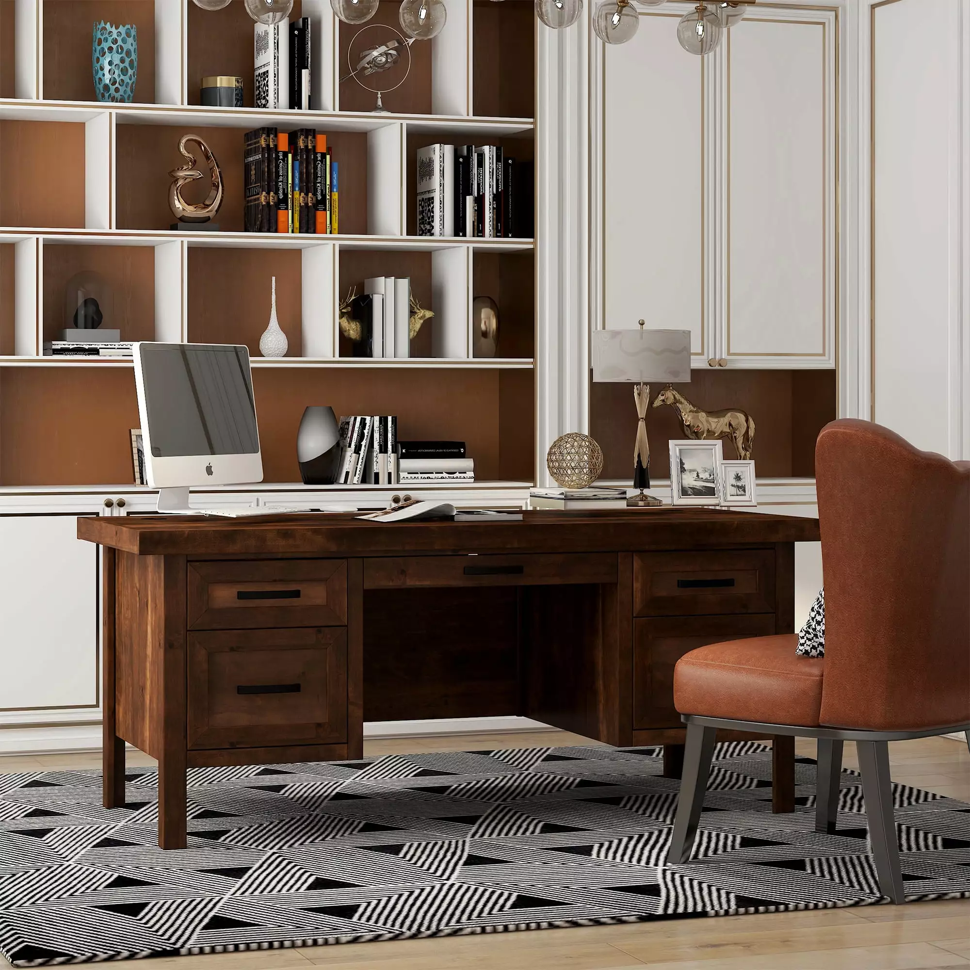 Bridgevine Home Solid Wood Executive Desk Whiskey Finish 71 inch Office Desk