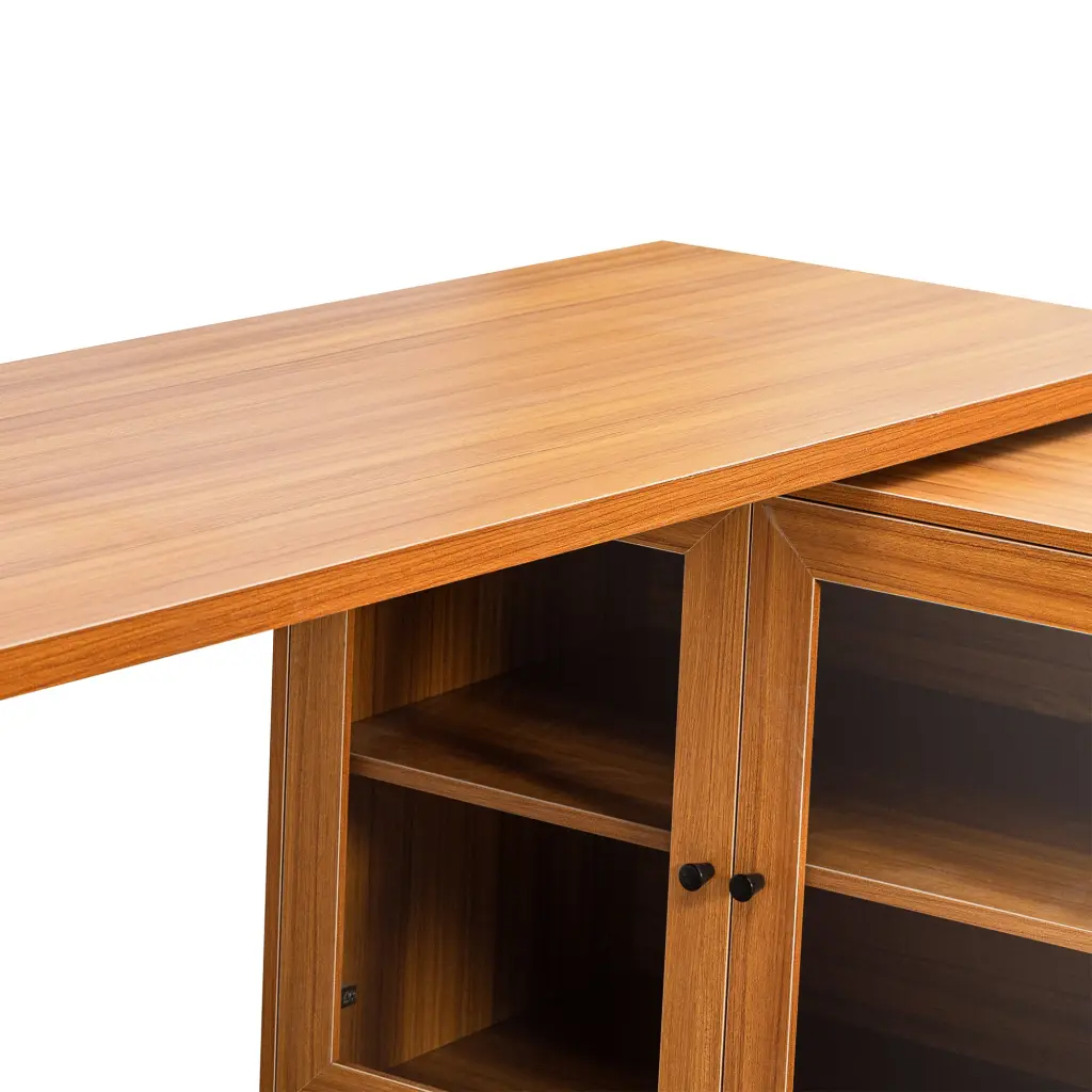 66.5 Inch Modern L Influenced Executive Desk Tempered Glass Cabinet bunny c furniture