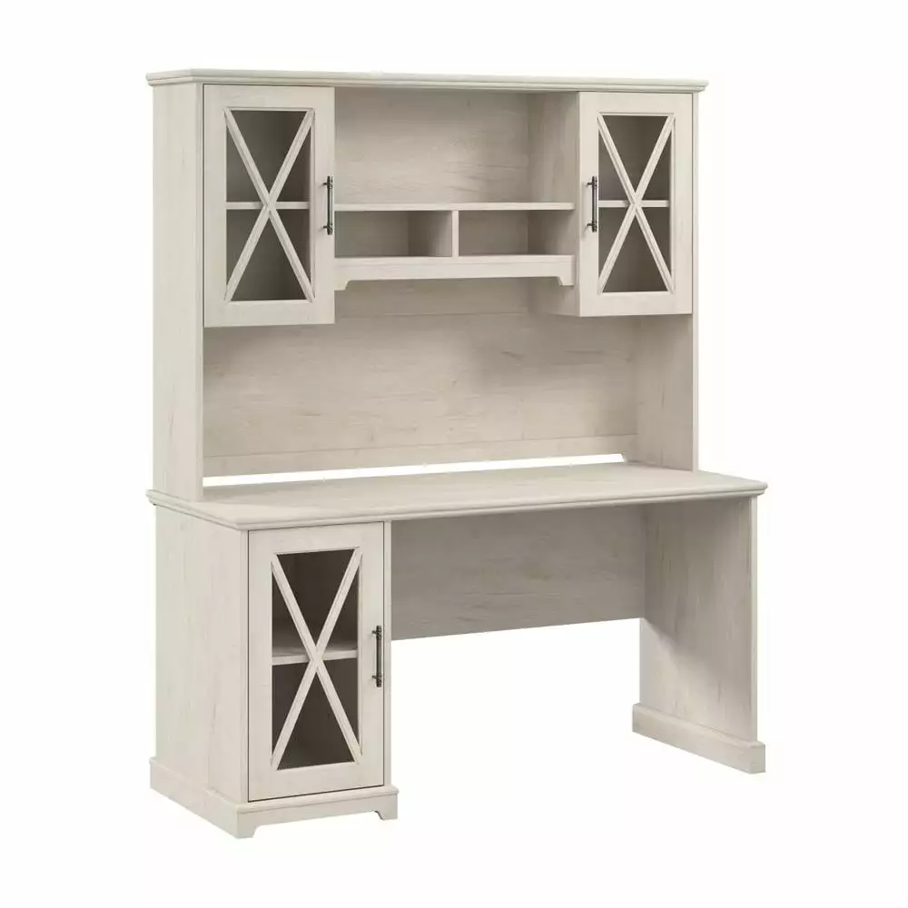 Bush Lennox Engineered Wood Desk Storage Cabinet Linen White Oak Bush Furniture