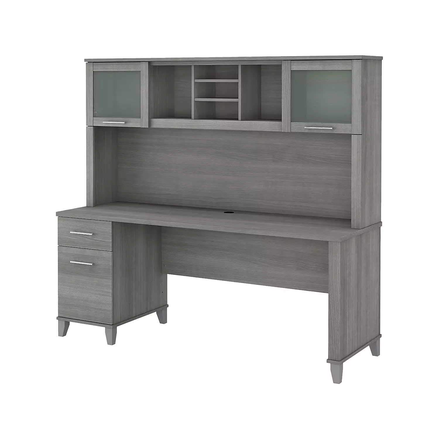 Somerset 72W Office Desk Drawers and Hutch - Gray Engineered Wood Workstation Bush Furniture