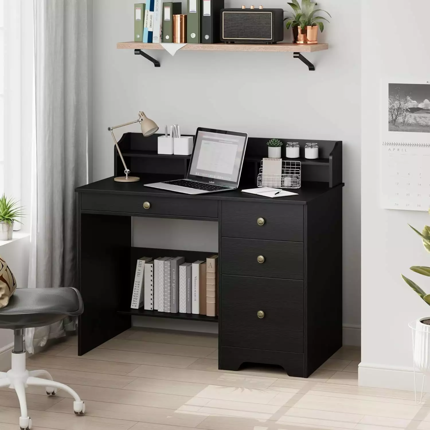 Wood Executive Computer Desk Drawers and Hutch 43 Inch Wide Tabletop CGANJ