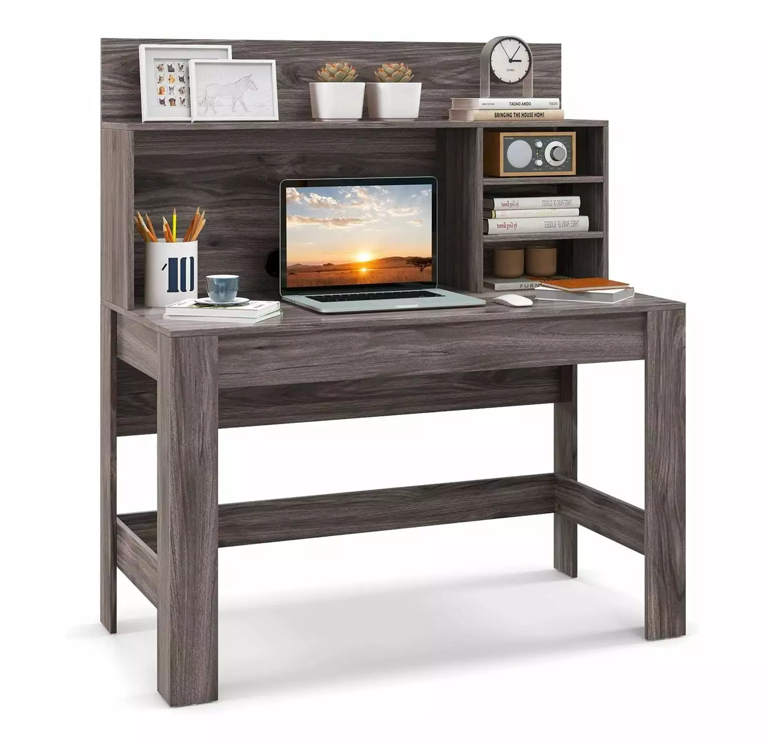 48 Inch Rustic Oak Computer Desk Hutch Shelf and Anti-Tipping Kits CodYinFI