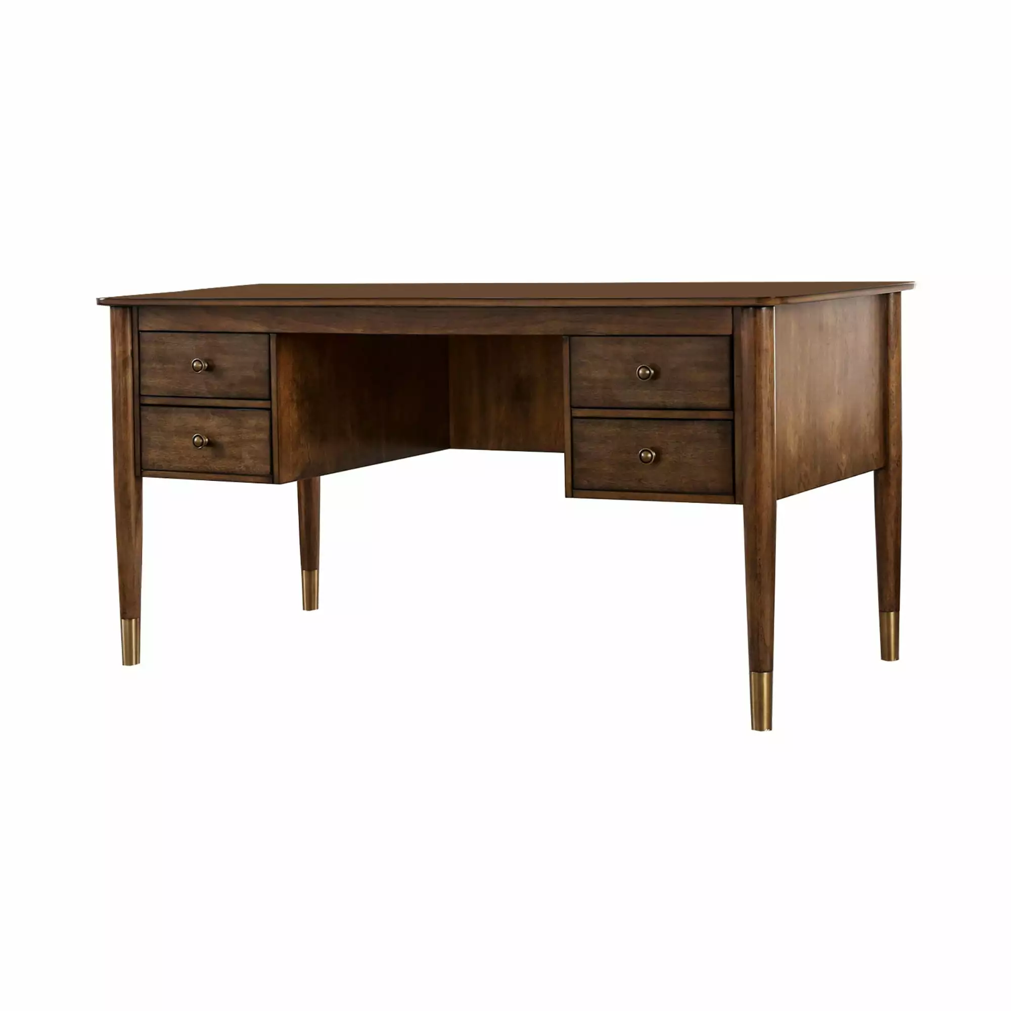 Wooden Desk 4 Drawers and Metal Toed Feet Brown and Gold Convenience Concepts