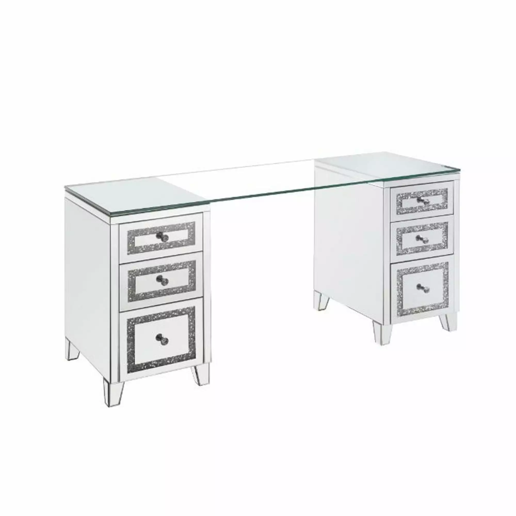 Writing Desk 6 Drawers and Faux Diamond Inlay - Silver Elegant Office Desk Convenience Concepts