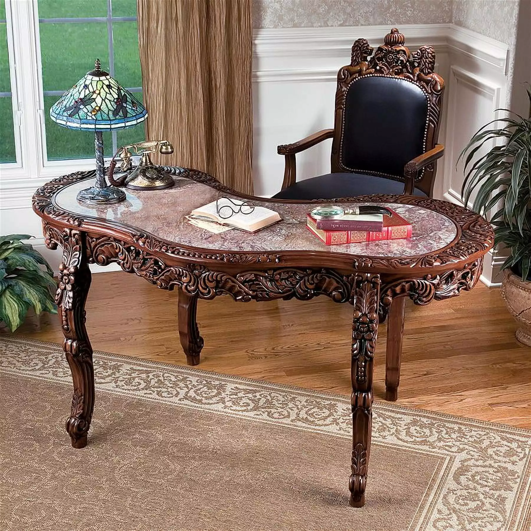 Design Toscano Mountbatten Hardwood Marble-Topped Desk