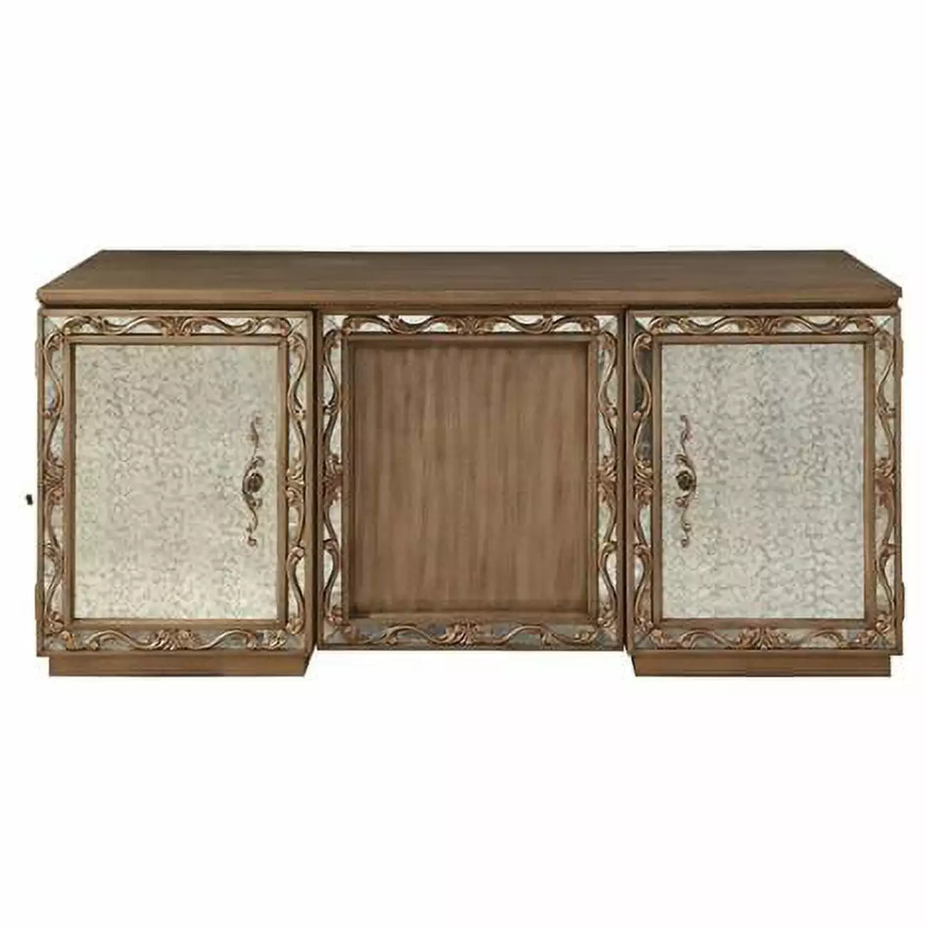32 Inch Brown Poplar Wood Mirrored Executive Desk Office or Home HomeRoots