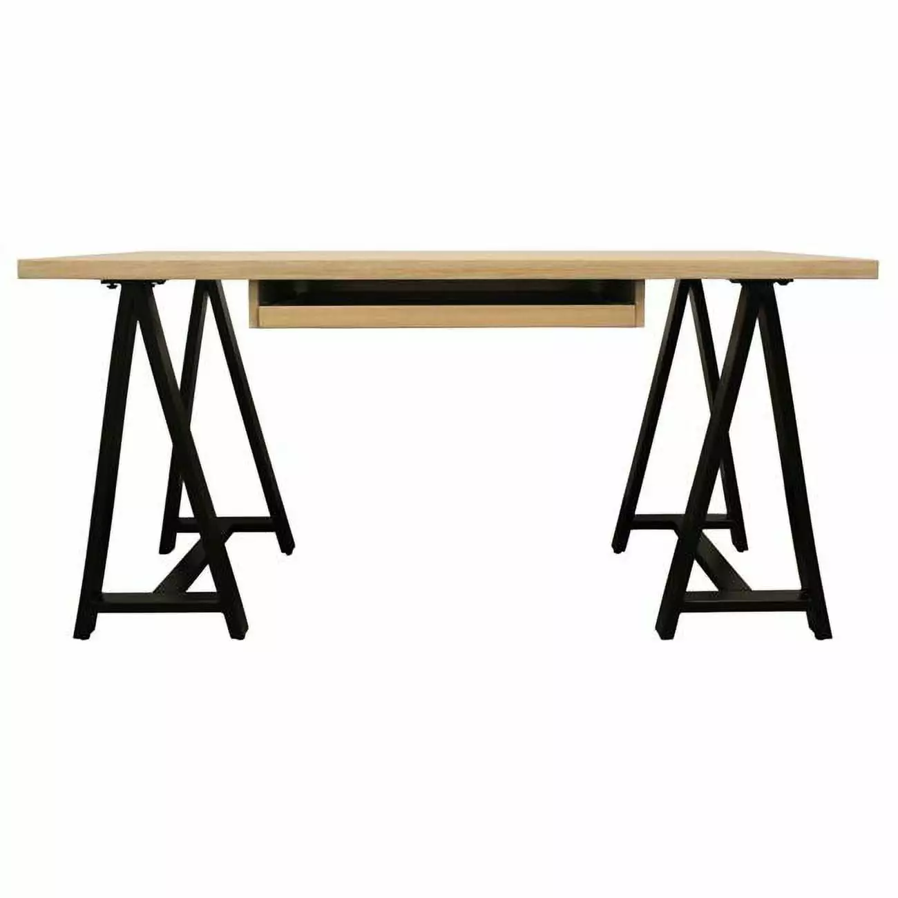 60 Oak Solid Wood Executive Desk Ivory & Black HomeRoots