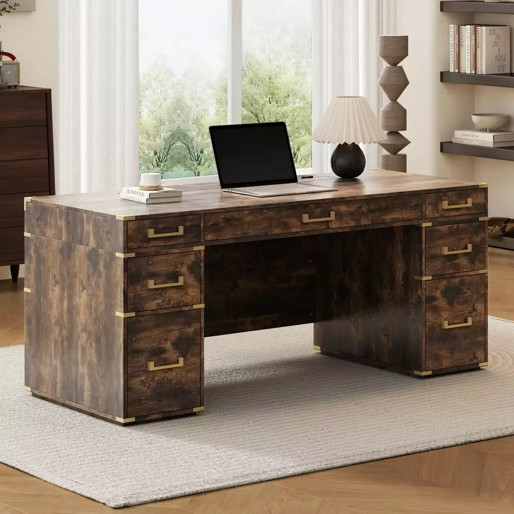 70 Inch Office Desk 7 Drawers USB Port Media Socket Stand Up Table Kojooin
