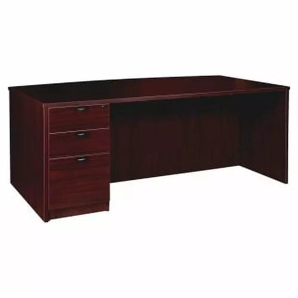 Lorell Prominence 2.0 Mahogany Laminate Left-Pedestal Bowfront Desk 3-Drawer Office Desk