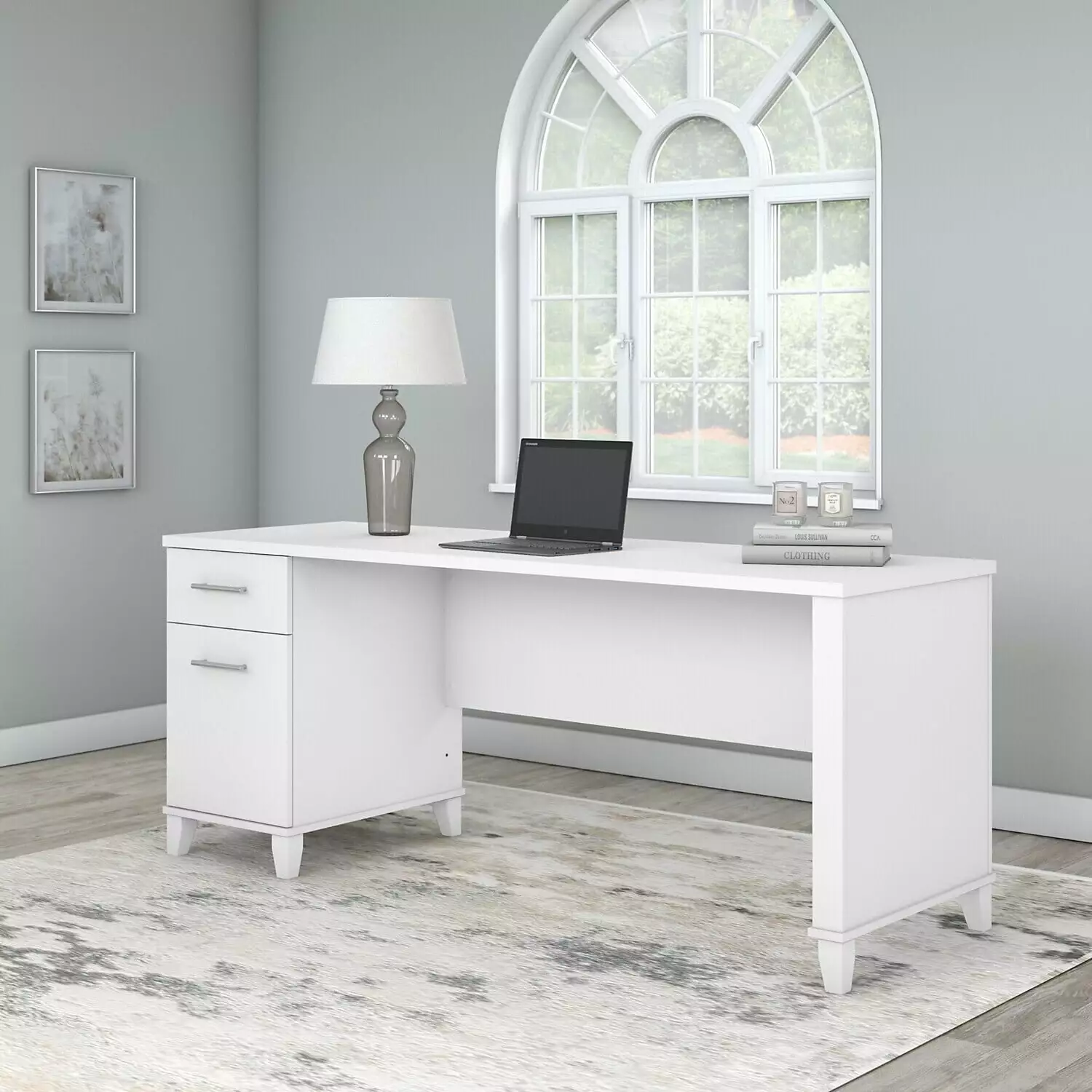 Maykoosh Global Glam 72W Office Desk Drawers and Hutch Modern Workstation
