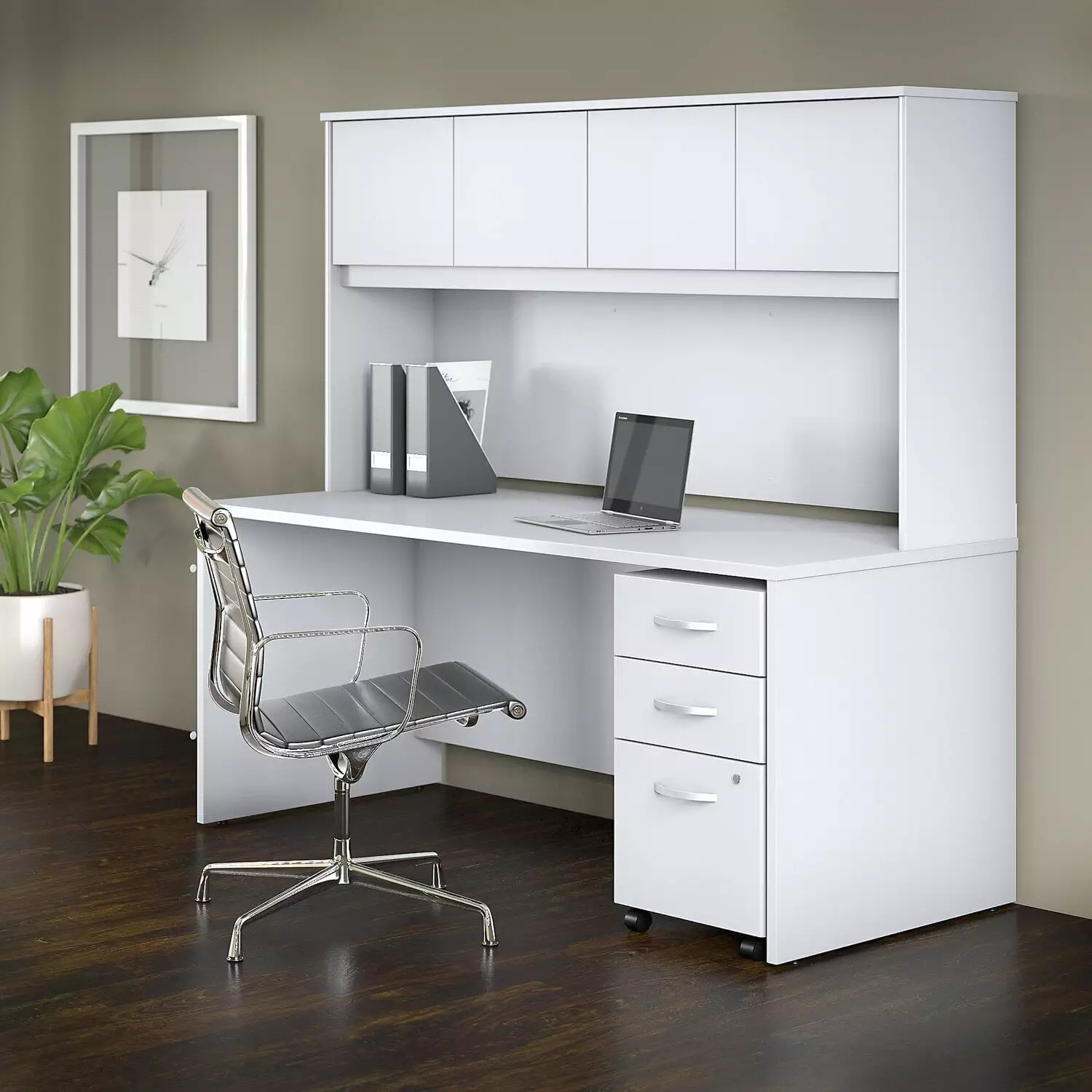 Maykoosh Lakefront Luxury 72W Office Desk Hutch and Mobile File Cabinet White
