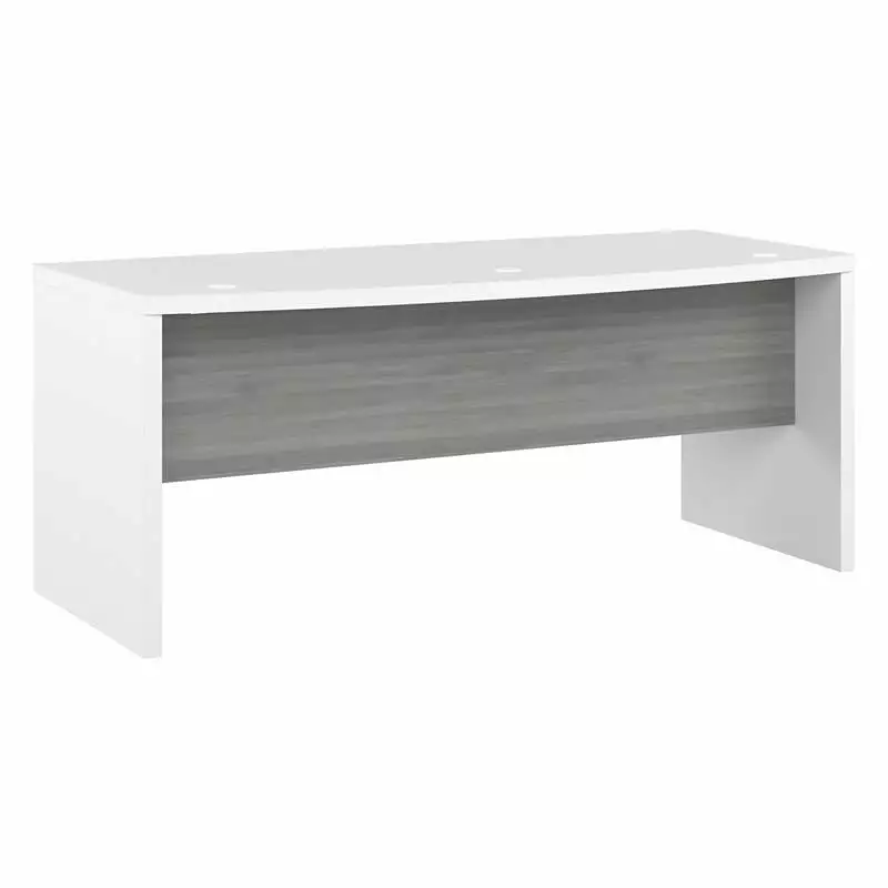 Pemberly Row 72W Bow Front Desk Pure White and Modern Gray