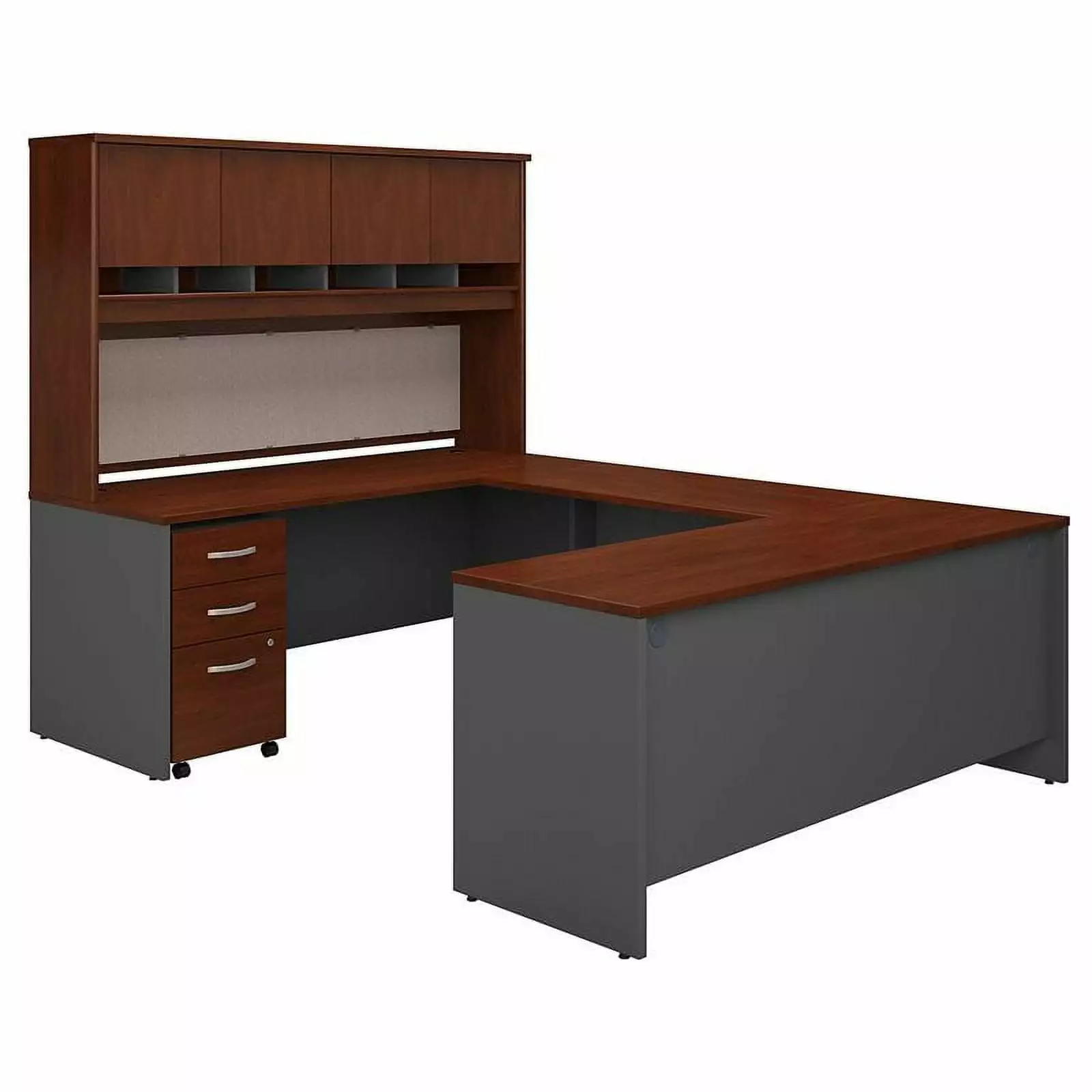 Pemberly Row 72W U-Shaped Desk Hutch and Storage Hansen Cherry - Spacious Office Desk