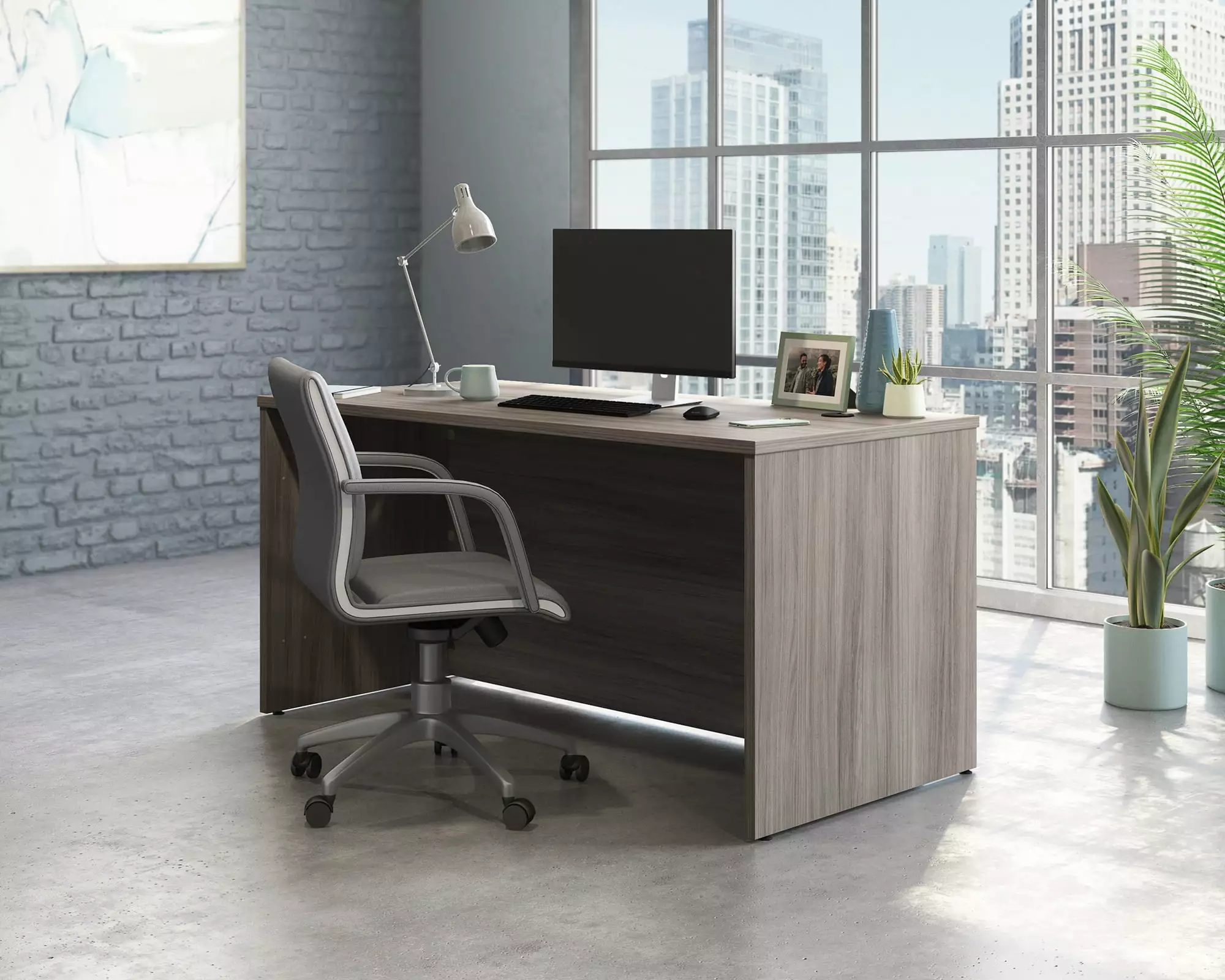 Sauder Affirm Engineered Wood 60x30 Executive Desk Hudson Elm Brown