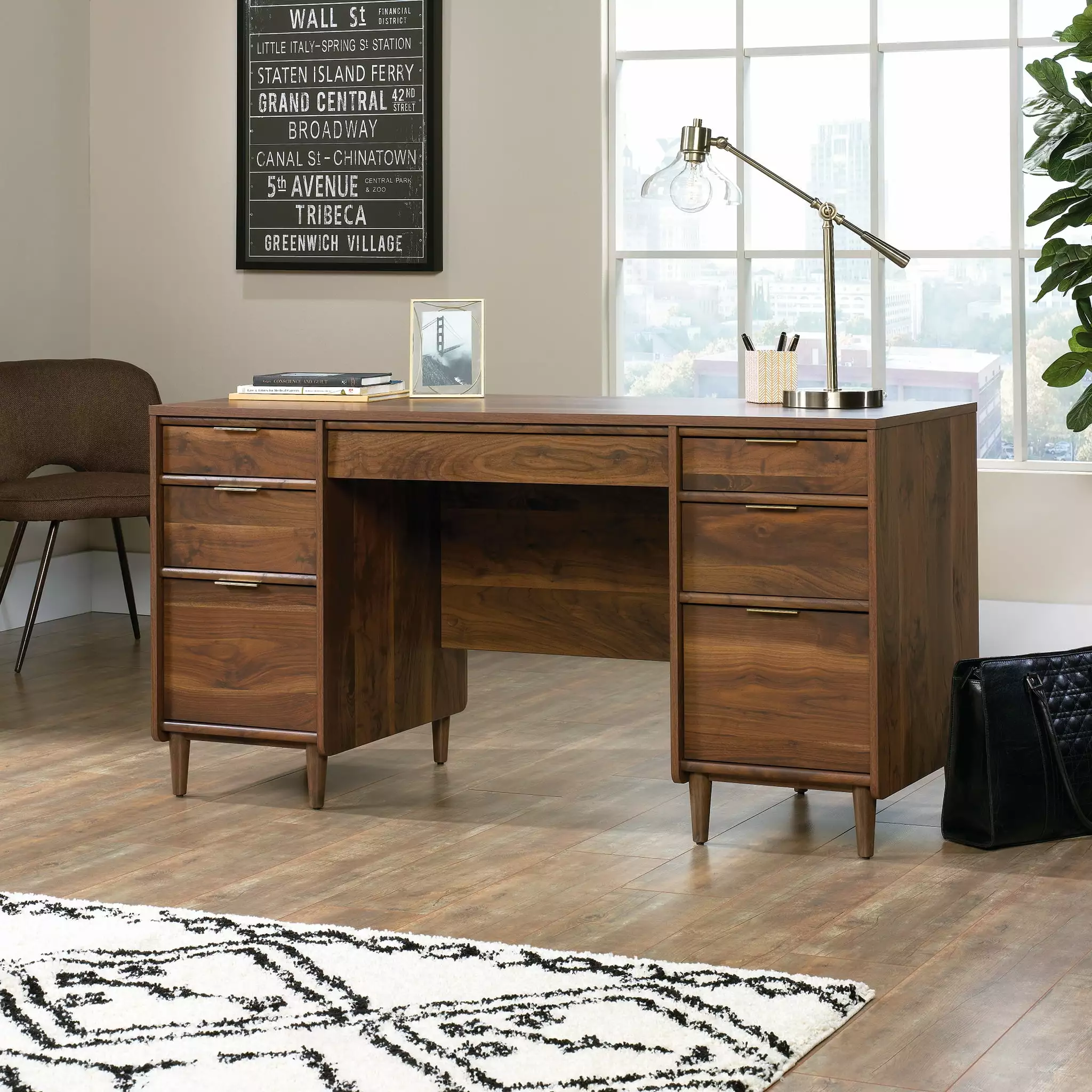 Sauder Clifford Place Executive Desk Grand Walnut Finish - Spacious Office Workstation