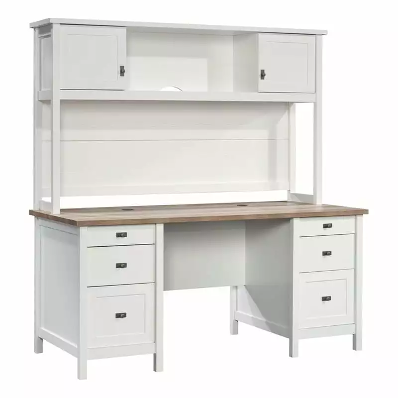 Sauder Cottage Road Executive Desk Hutch White Finish Engineered Wood