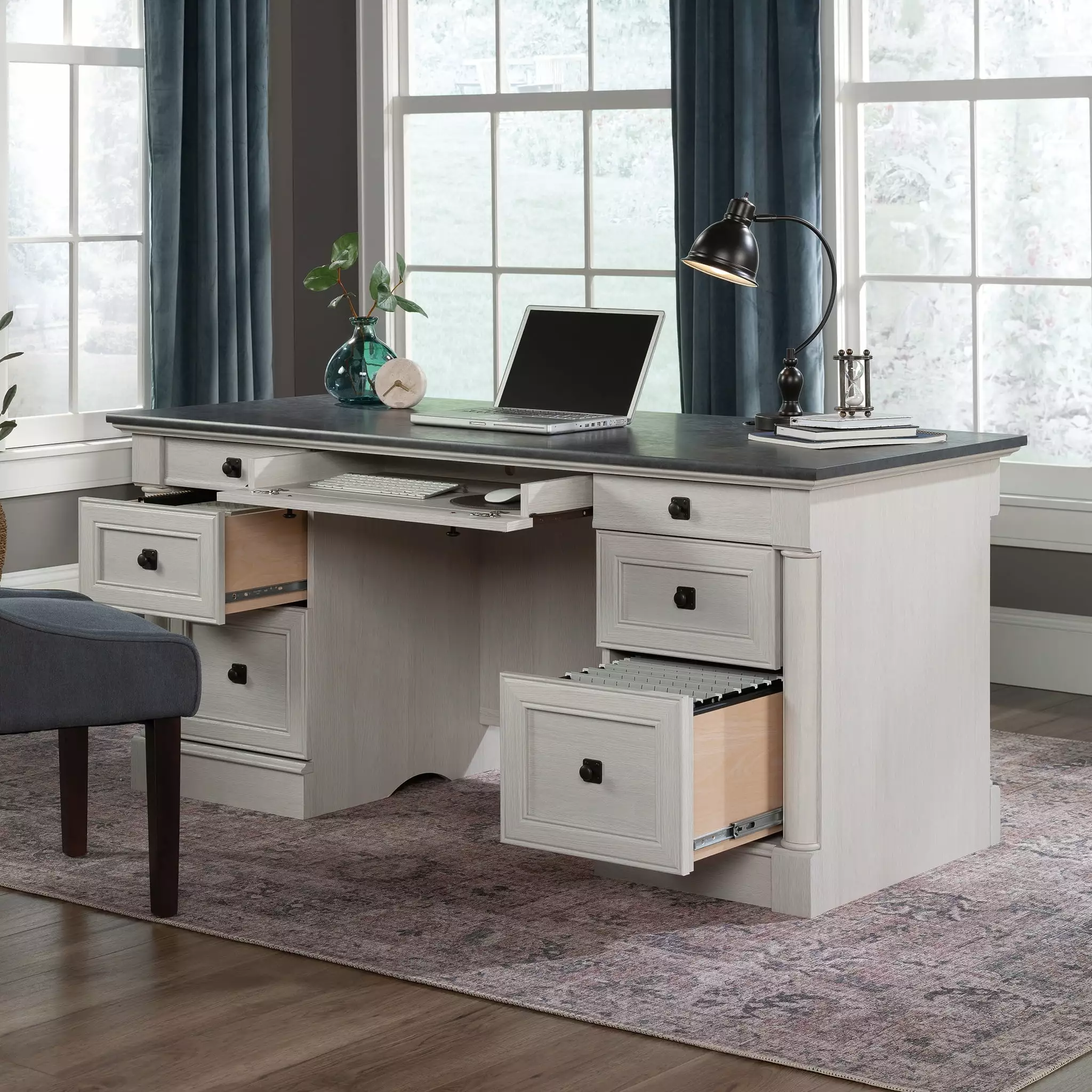Sauder Palladia Executive Home Office Desk Glacier Oak Finish