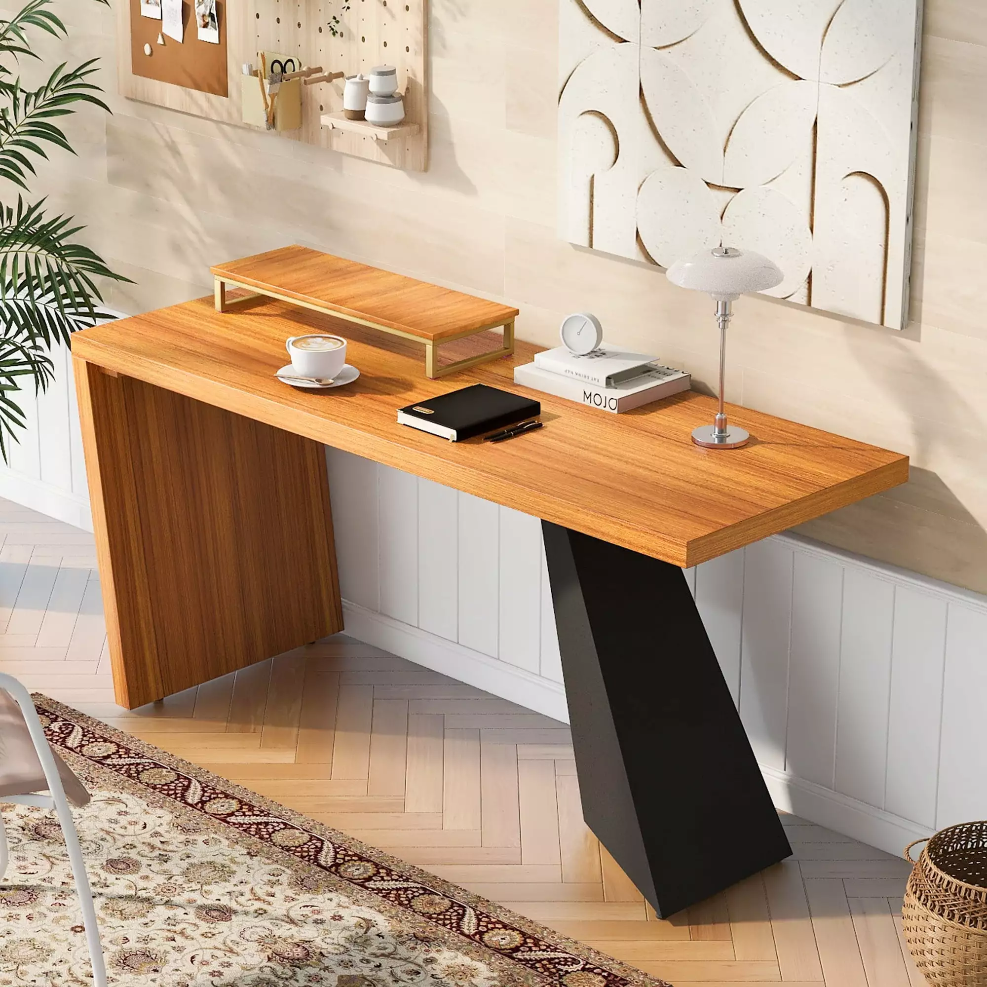 Ufurpie 63 Inch Modern Executive Desk Rustic Industrial Wooden Writing Desk Monitor Stand