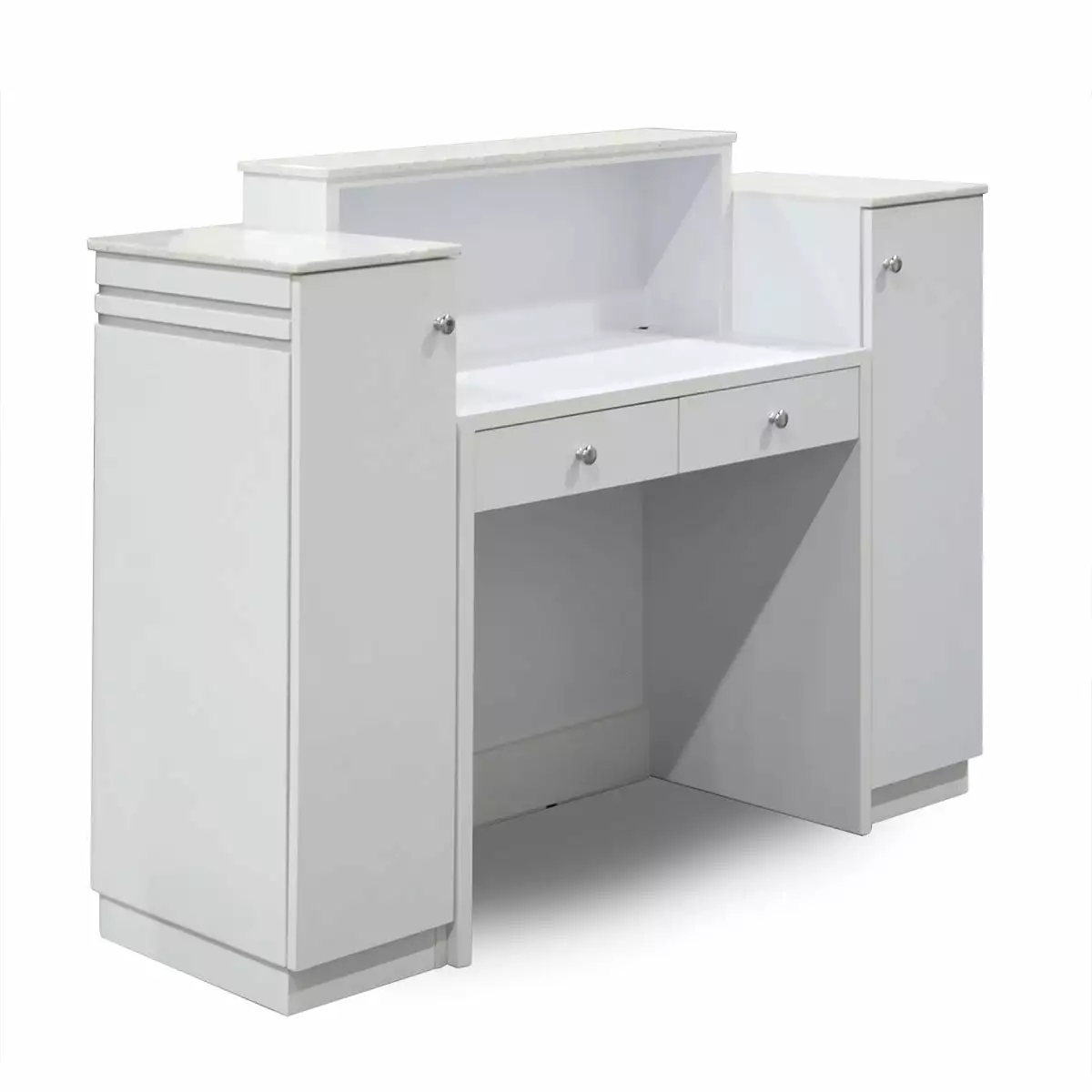 MAYAKOBA Sonoma Reception Desk Side Cabinets Adjustable Shelves - Luxe White/Silver Accents Professional Spaces