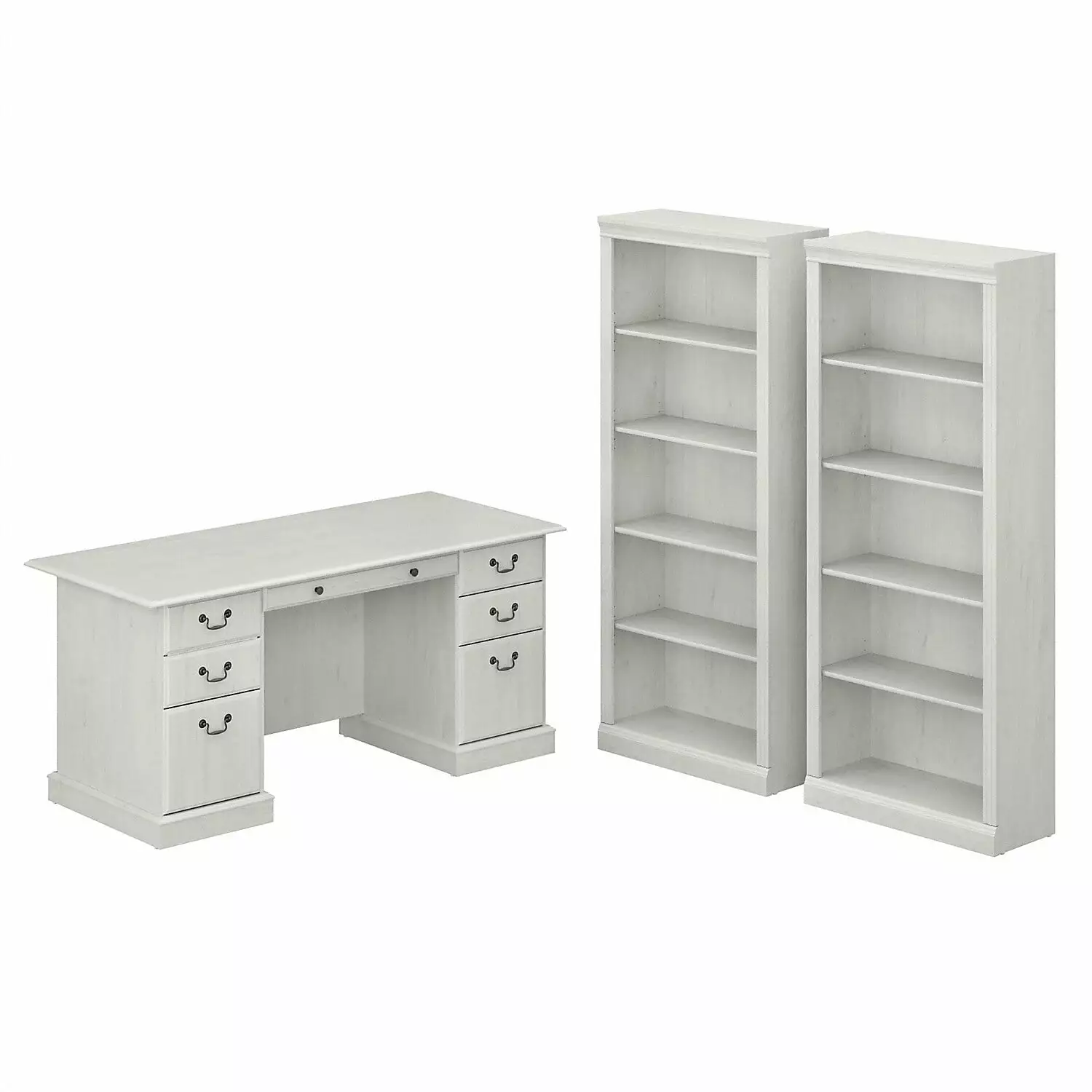 Saratoga Executive Desk and Bookcase Set Linen White Oak - Engineered Wood Bush Furniture