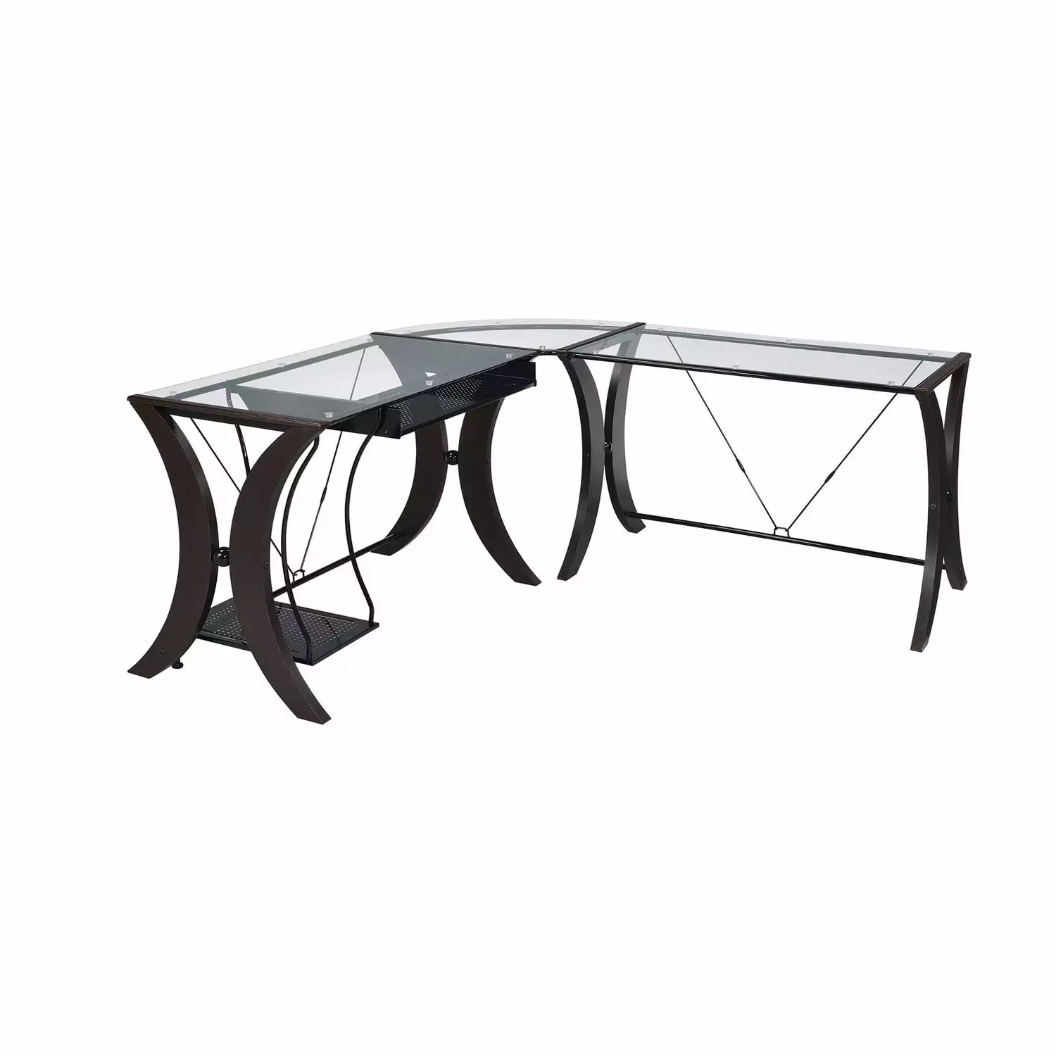 BenJara Sophisticated 3 Piece Desk Set Glass Top Clear and Brown Convenience Concepts