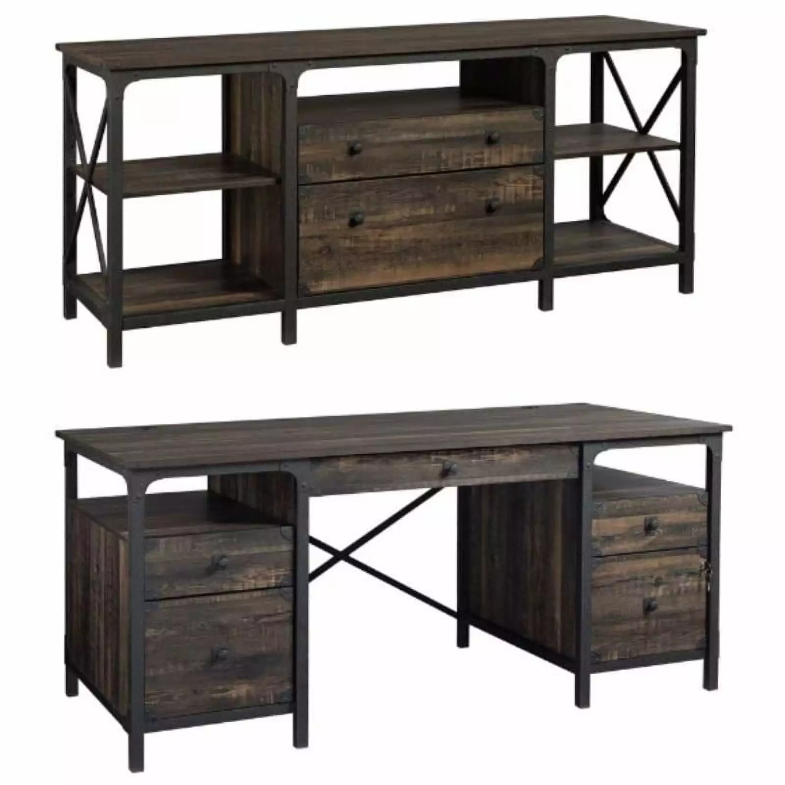 Home Square 2-Piece Set Executive Desk & Large Storage Credenza