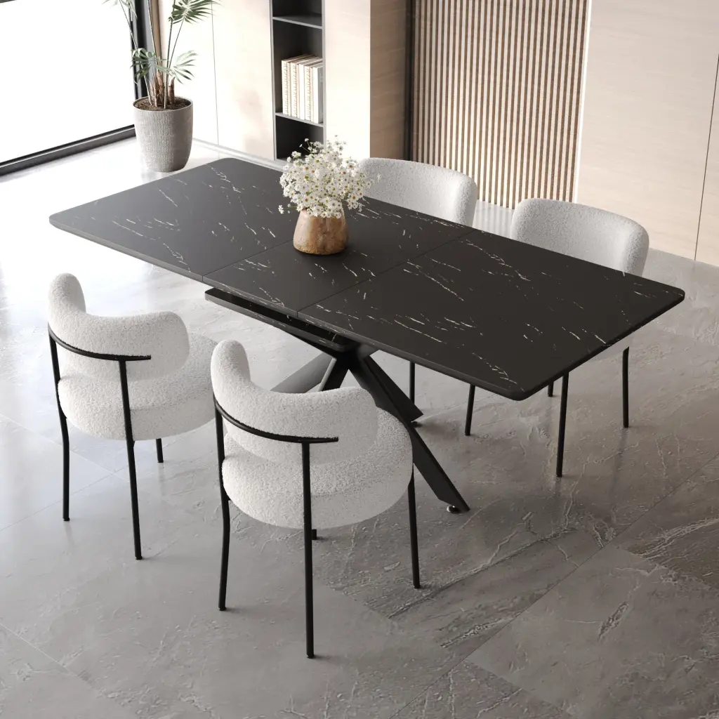 Scalable Dining Table Set 4-8 Person Curved Design Dining Room nuoli furniture