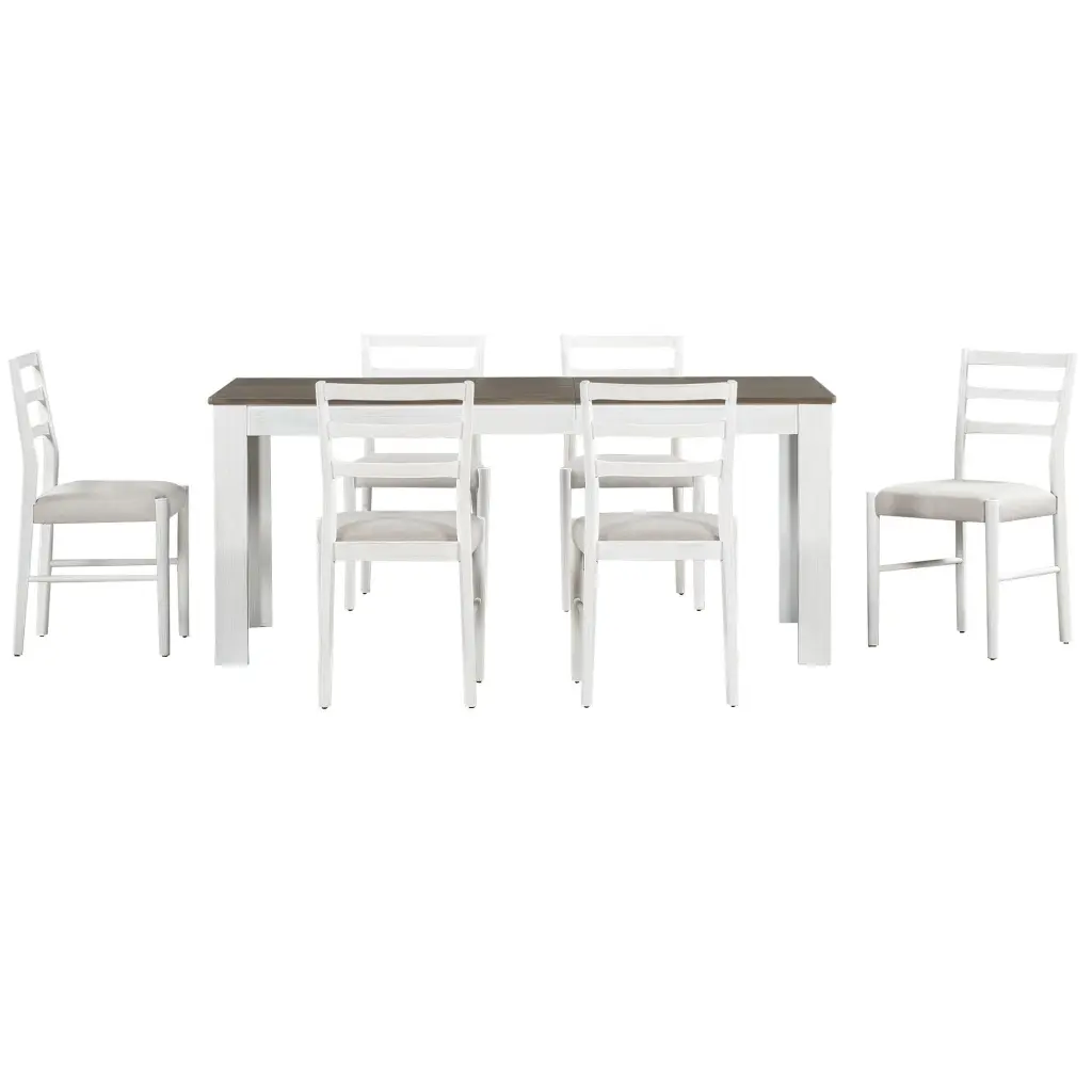 7 Piece Wooden Dining Table Set Extendable Multifunctional Table Chairs trexm