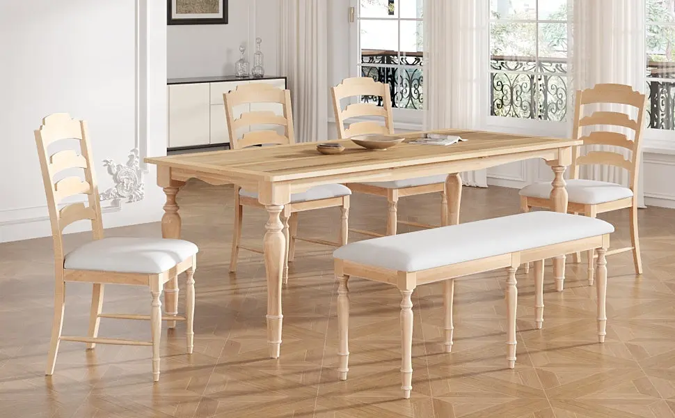 Vintage Traditional 6 Piece 82.7 Inch Extendable Dining Table Set Family Gatherings rnb